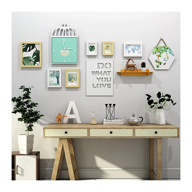 
Northern Europe minimalist photo picture frame set with birdcage clock 