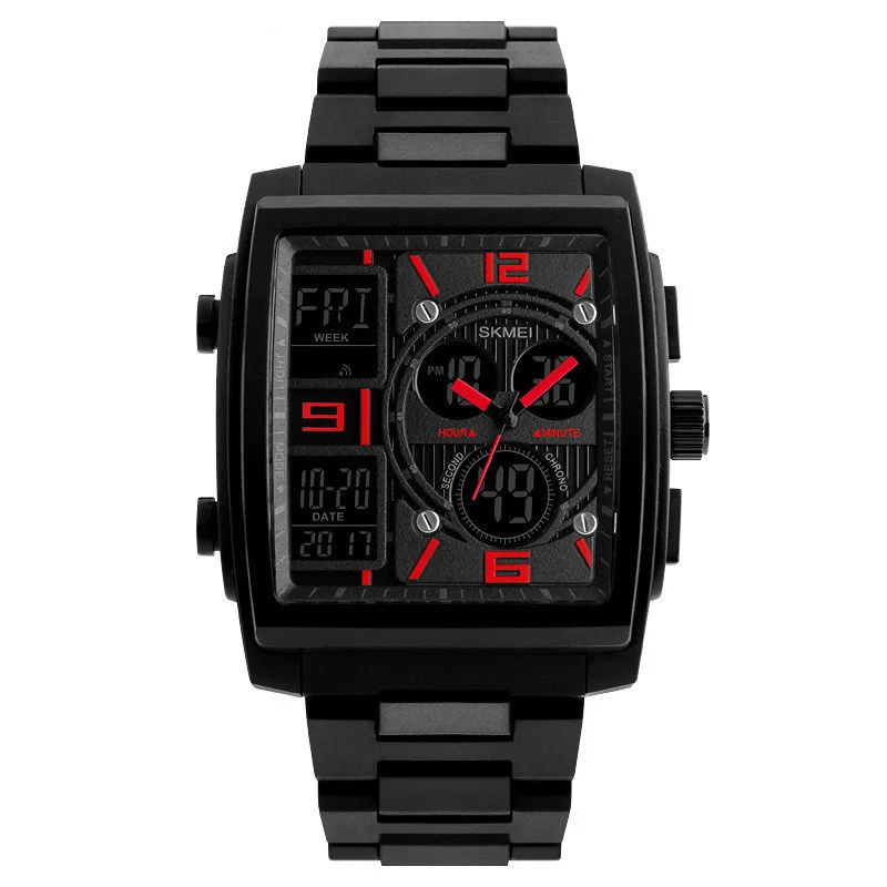 Designer Watches Skmei 1274 Black Square Large Dial Cool Multifunctional Wristwatch Outdoor Student Sports Electronic Watch