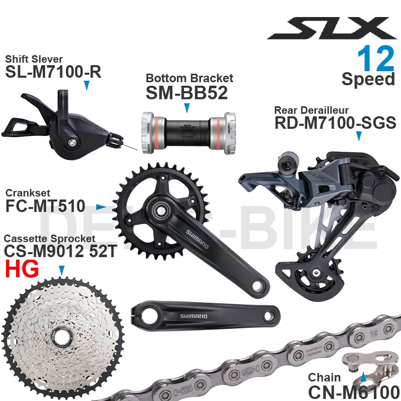 SHIMANO SLX M7100 1x12 Speed Groupset with Shifter Rear Derailleur CRANKSET CN-M6100 Chain and SUGEK Cassette Sprocket 50T/52T