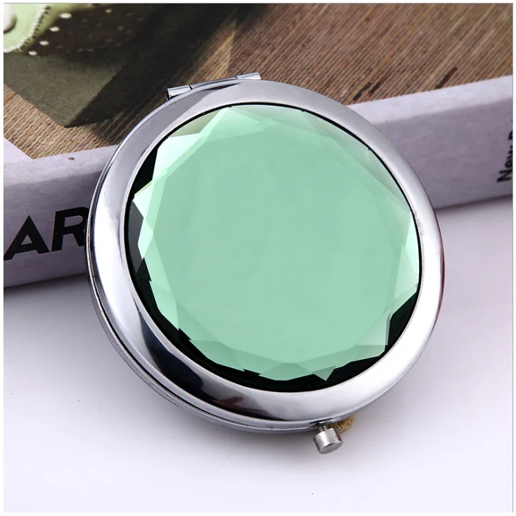 Металлическое Складное двухстороннее портативное маленькое декоративное зеркало с кристаллами для макияжа