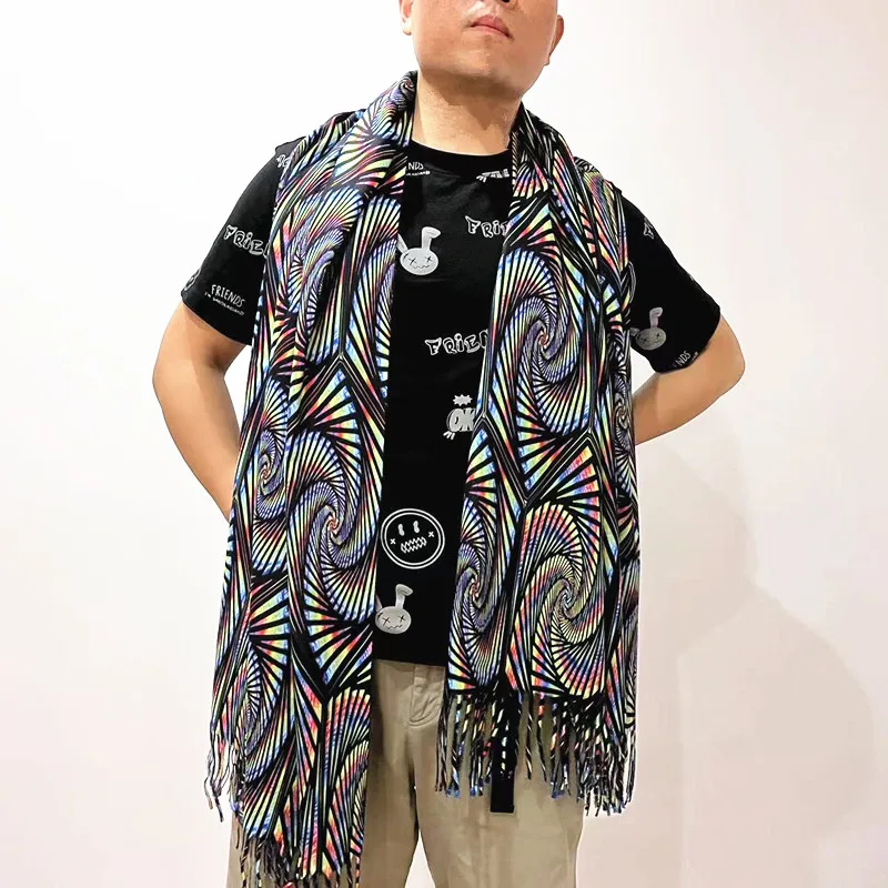Soft custom logo plaid Neck Scarves stretch Winter printed psychedelic shiny pashmina shawl