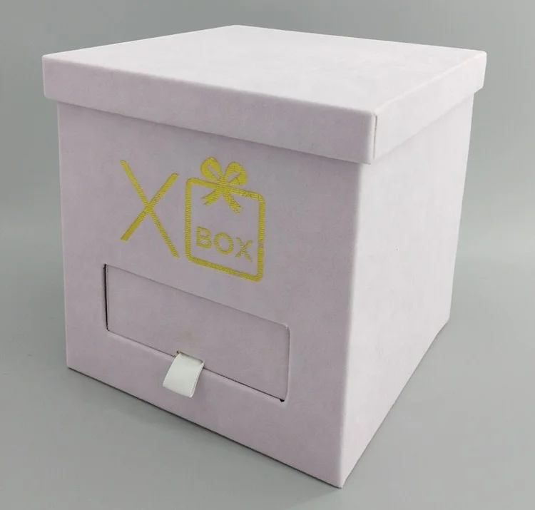 Fancy gift flower box, chocolate box with drawer, square velvet rose packaging boxes