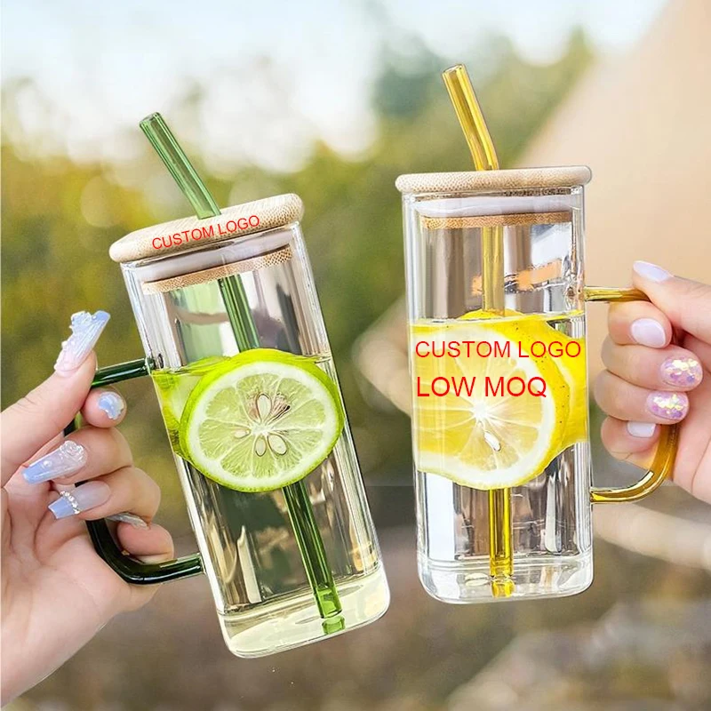 Wholesale 16 oz Glass Milk Coffee Juice Glass Tea Clear Glass Cups With Lid and Straw