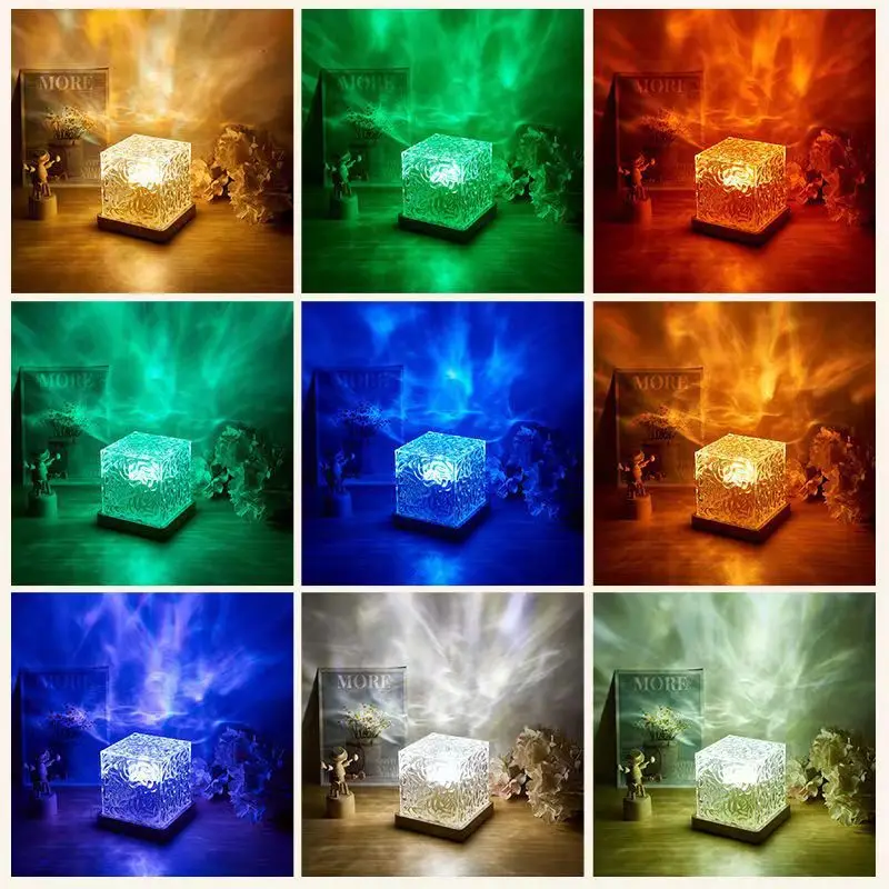 USB rechargeable  water ripple atmosphere light Nightlight birthday gift bedroom flame aurora dynamic lamp mothers day