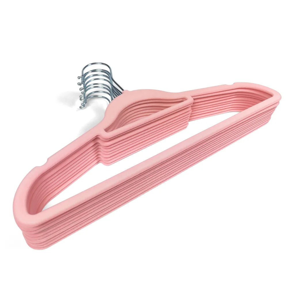 Hot Sale Custom Cheap Plastic Flocking Non Slip Hanger Plastic Velvet Clothing Hanger