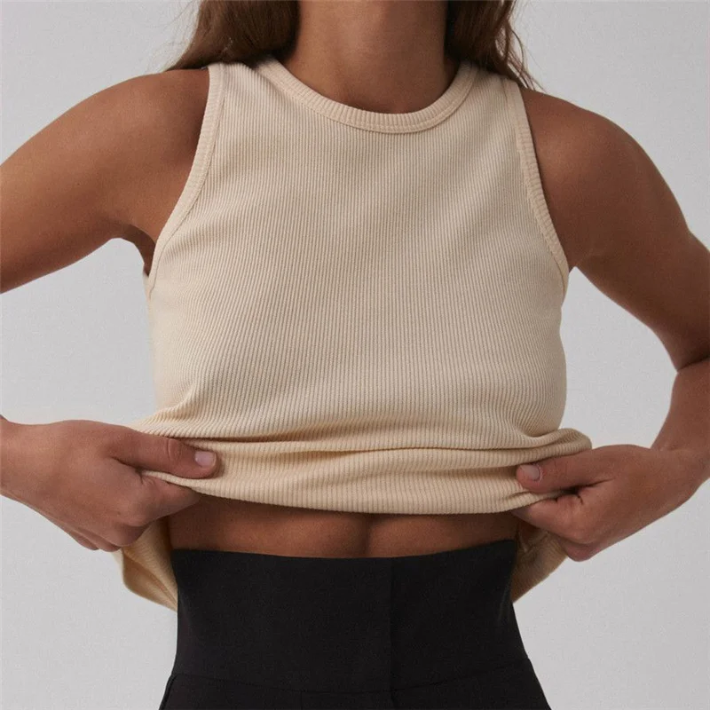 Женский трикотажный топ с круглым вырезом, летняя Базовая рубашка, повседневный спортивный жилет с открытыми плечами, зеленая ребристая Женская майка, 2021