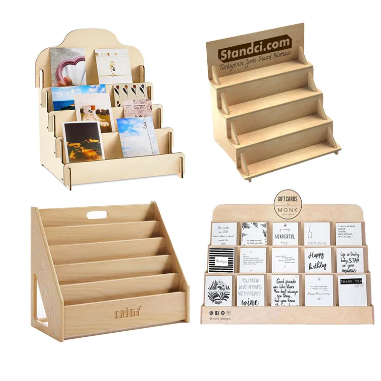 Easy Assemble 3 tiers Greeting Card Display Stand Wooden Bamboo Display Rack for Tea Bags