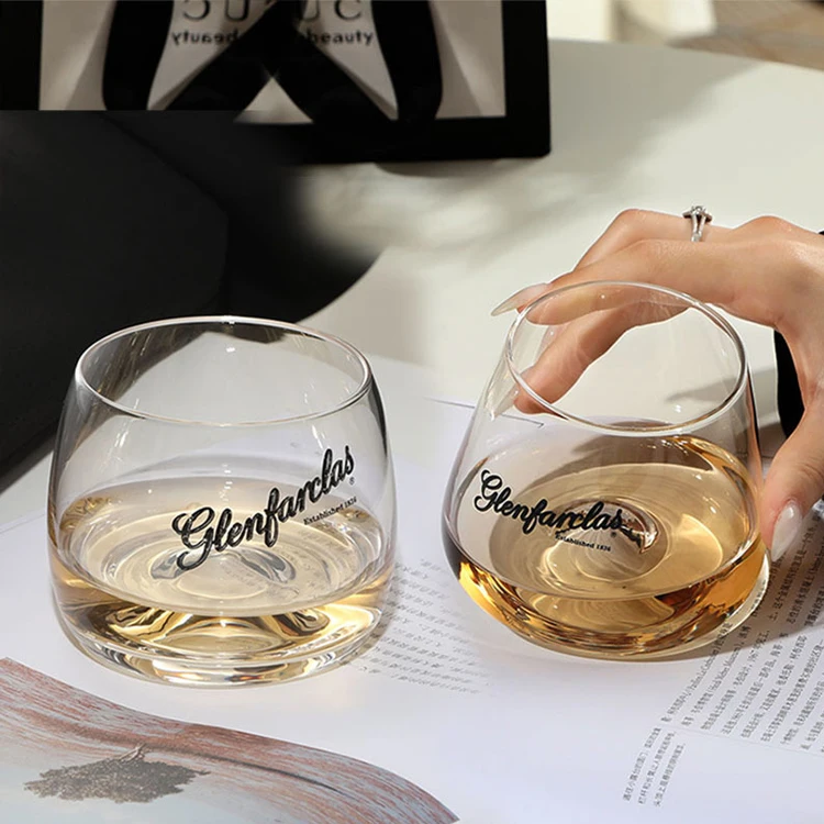 Wholesale Clear Whisky Glasses 10 Oz Printed Logo Whiskey Glass With Concave Bottom For Drinking
