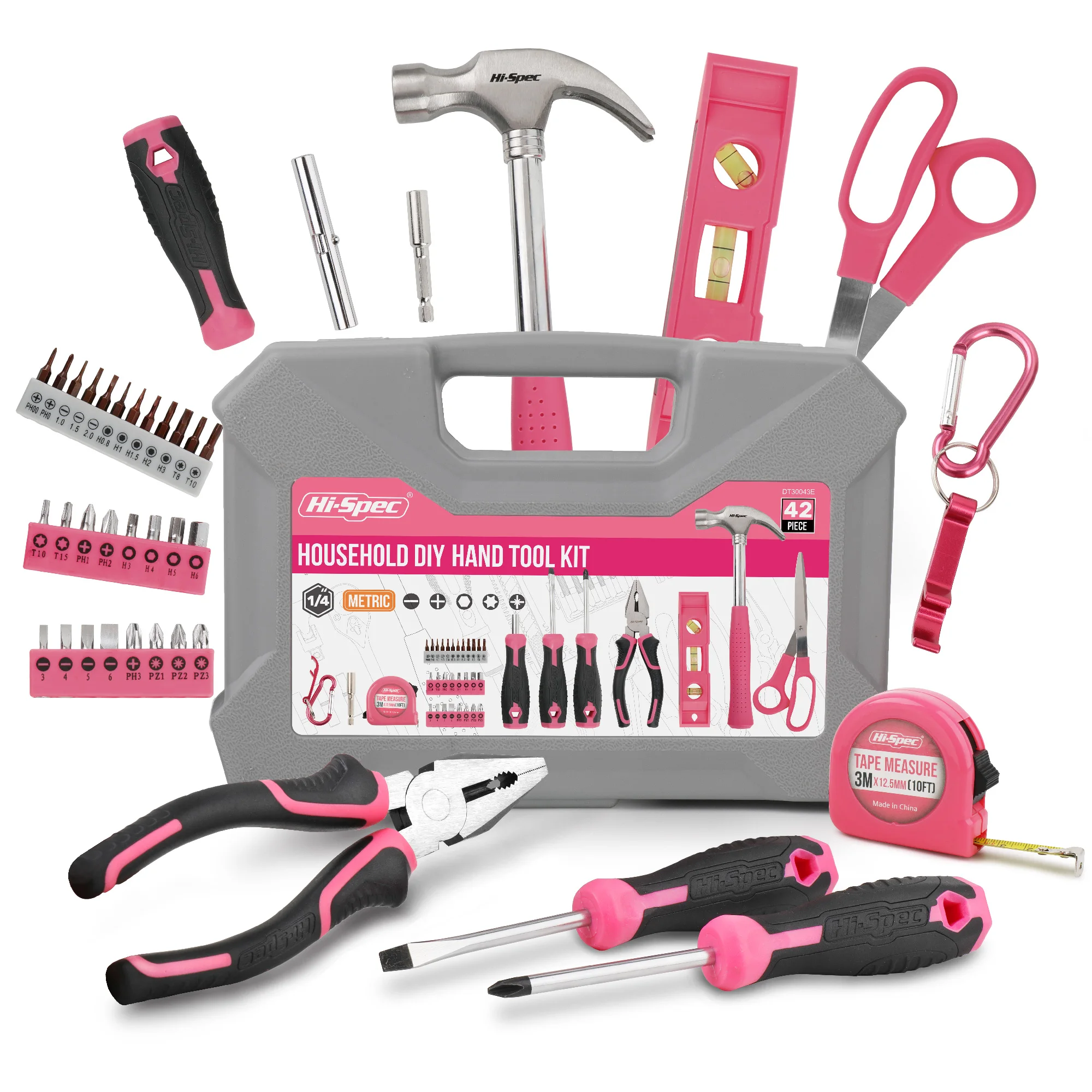 42pc Pink Home & Office Tool Kit Set for Ladies & Woman Essential Hand Tools for Basic Household DIY Repairs. OEM ODM Supported