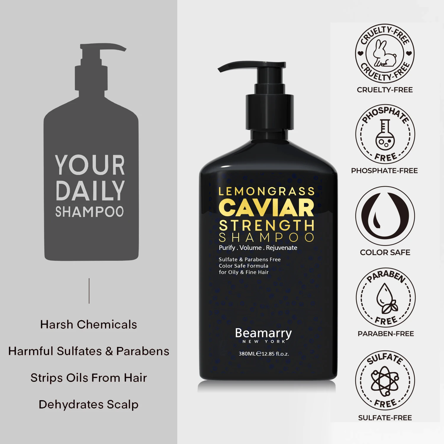 Wholesale Private Label Natural Sulphate Free Scents Long Lasting Strength Gold Caviar Hair Shampoo And Conditioner Set for Men