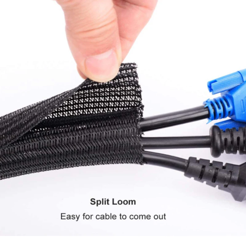 Flexible Wire Wrap Protector Sleeve for Scooter Braided Cable Sleeve Line Organizer PET Self Closing Insulated