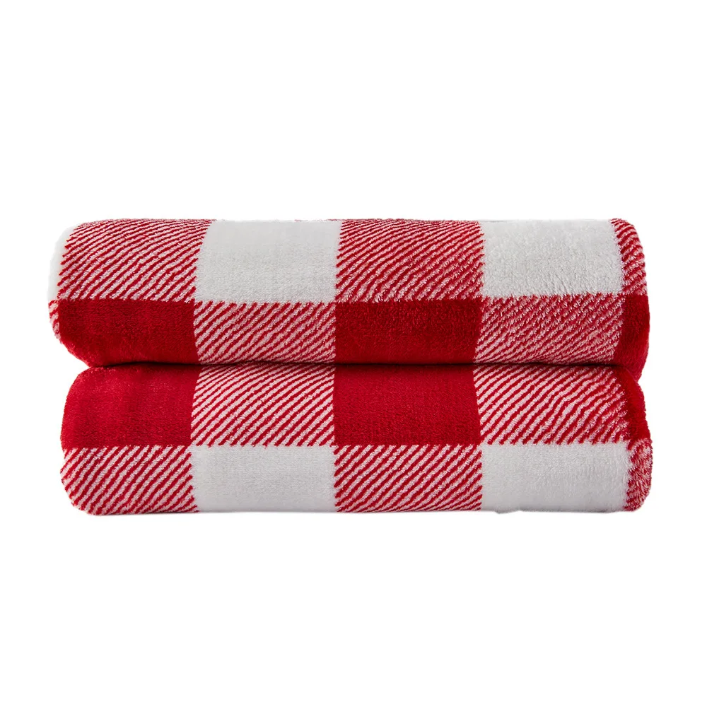 Hotsale Customize polyester embossed solid color check pattern flannel fleece soft throw blanket for sofa bed