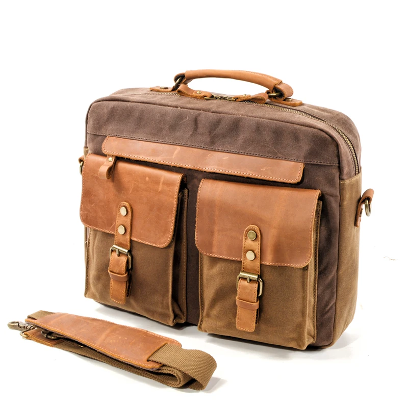 
canvas leather wholesale man handbag Wholesale waterproof 15.6 inch business laptop briefcase 