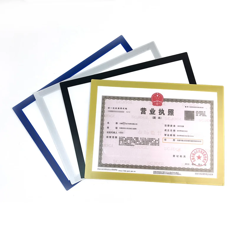 Self Adhesive Magnetic Business License Certificate Display Frame Transparent Pvc Plastic Photo Frame Stuck on The Wall