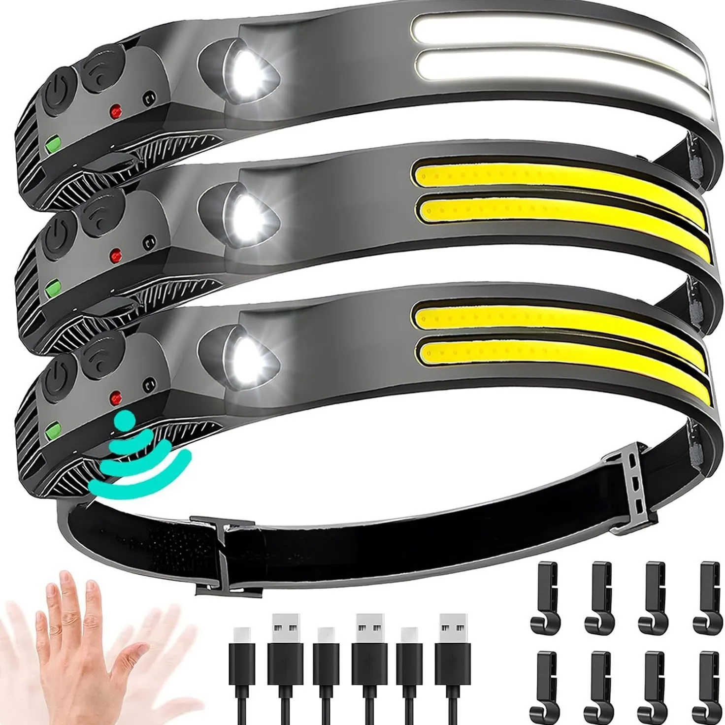 Rechargeable Usb headlight Waterproof 350 Lumens Cob Silicone Headlamp With Motion Sensor