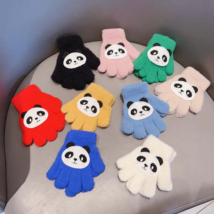 Детская Милая панда зимние теплые Мультяшные перчатки для занятий спортом на открытом воздухе трикотажные перчатки