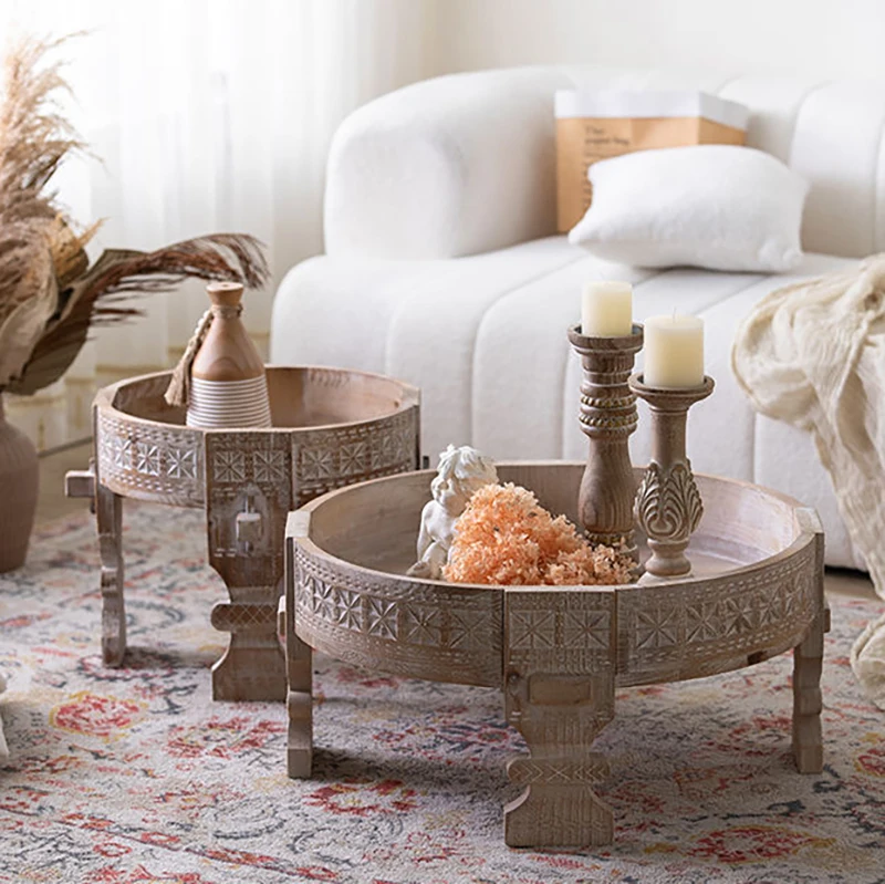 Nordic White Sofa Side Coffee Table Wood Cafe Corner Tea Table Small Vintage Wooden Round Coffee Table for Living Room