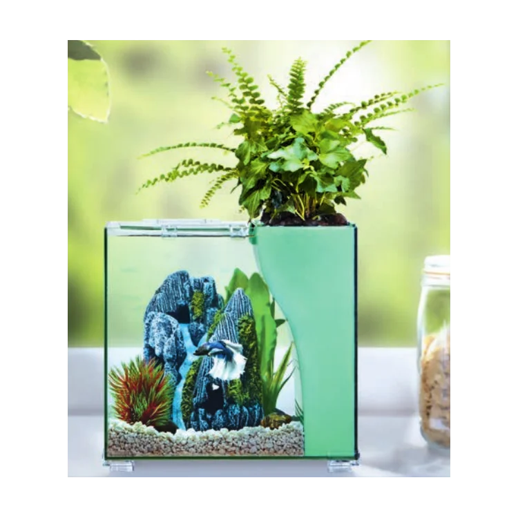 Resun 2.5gal Unique  Desktop Fish Tank with Glass Square Jar - Small Betta Fish Tank Kit Aquarium for Home Office Decoration