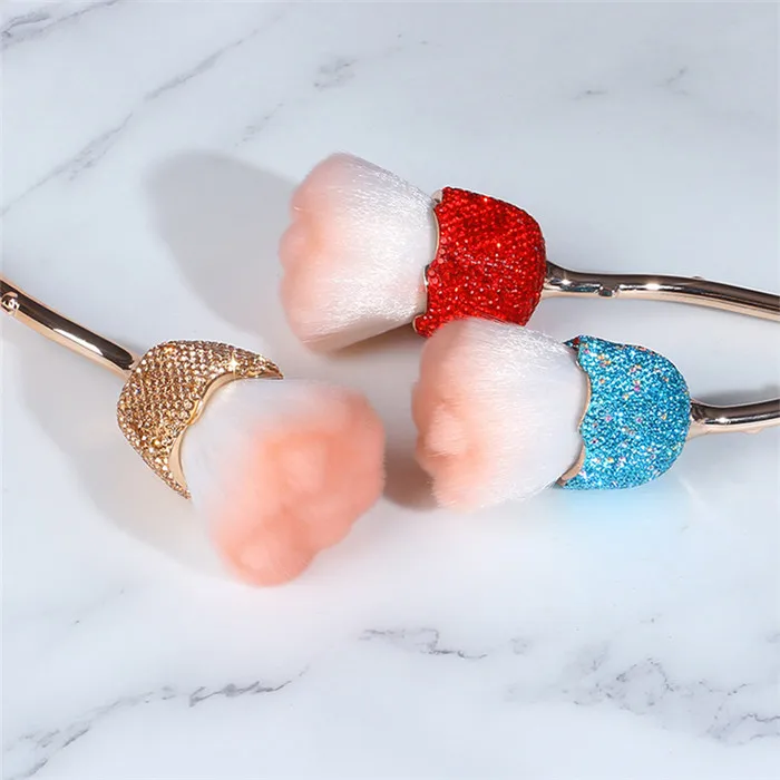Luxury Rose Shaped Diamond Portable Loose Powder Makeup Cosmetic Tools Soft Hair Blusher Beauty Eyebrow Brushes