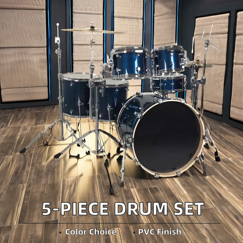 Professional 5-Piece Full Size Jazz Drum Set Wholesale Musical Instrument Kits with Steel and Maple Drum Chambers