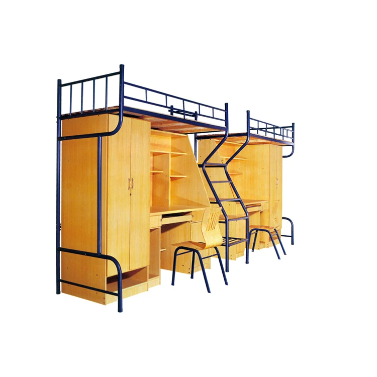 
2020 Hot Sell Cheap School Furniture Dormitory bunk bed with desk and wardrobe Wooden Dormitory bed with desk and wardrobe 