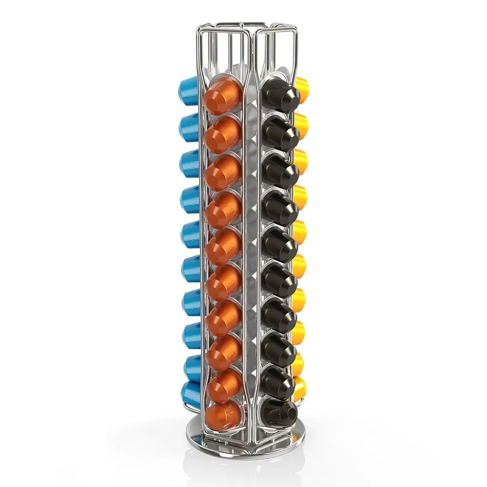 Elegant Modern Chrome Finishing Holds 50 Capsules 360 degree Rotation Nespresso Coffee Capsule Rack Holder