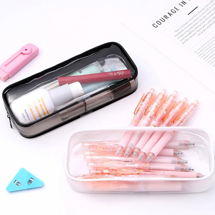 BEYOND Zipper Custom Logo Square Clear School Transparent Soft PVC Pencil Case Bag for Kids Pen Pencil