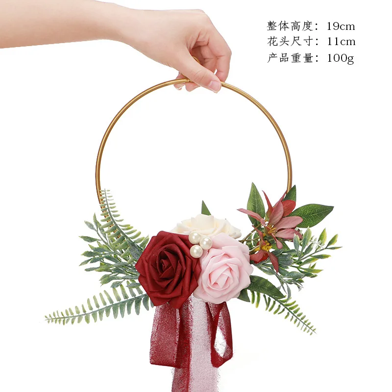 Wedding bridesmaids holding  Artificial Flower Hoop Wreath Garland Hanging for Front Door Backdrop Wall Rose