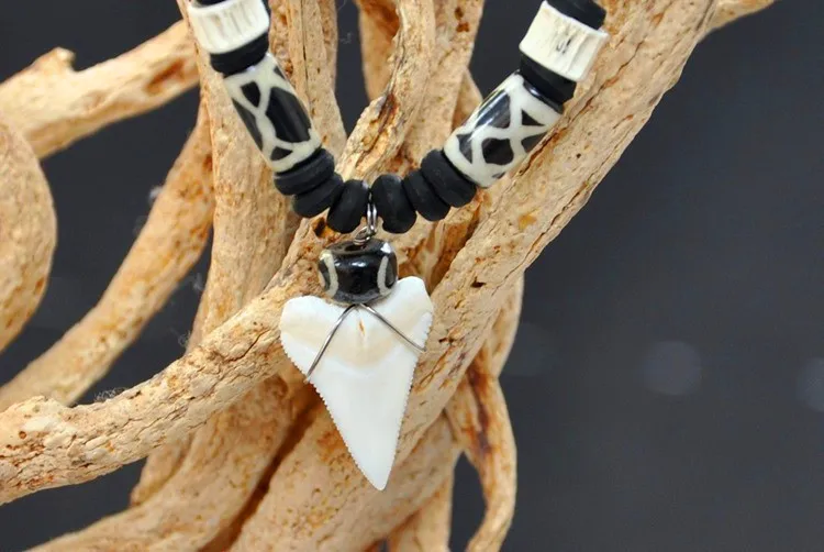 Real Shark Tooth Beads Adjustable Cord Necklace