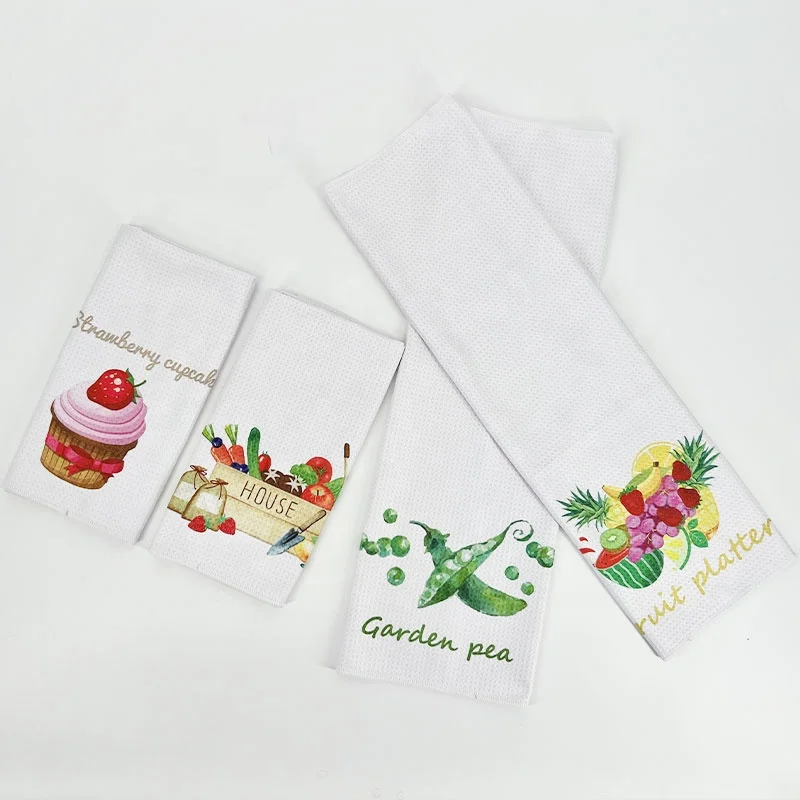 Wholesale recycled custom Digital Printing microfiber waffle  40x40 tea towel Kitchen Towels for gift