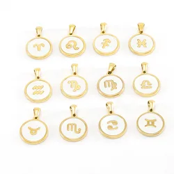 18K Gold Plated Stainless Steel 12 Horoscope Sign Coin Pendant Fashion Round Zodiac Necklace Jewelry For Couple