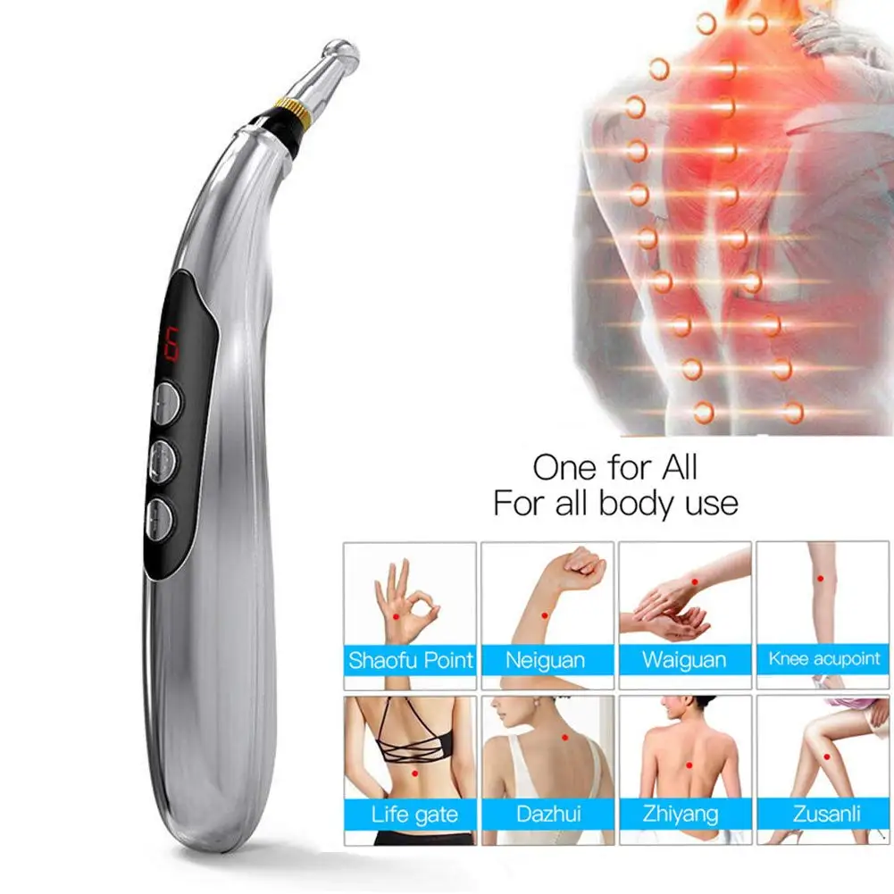 Electronic Accupressure Pen USB Rechargeable Pain Relief  Meridians Energy  Massager Pen Massage Tool with 3 Massage Head