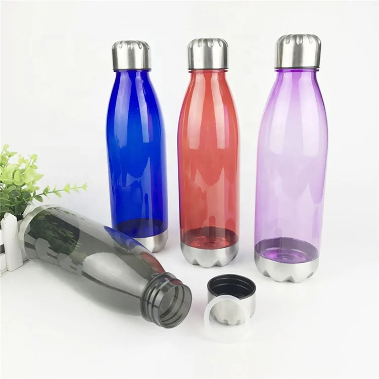 new custom Best reusable water bottle 750ML shape purple plastic bottle with stainless steel lid and base