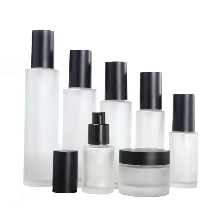
30ML frosted clear glass cosmetic spray bottle 30g glass cream jar 