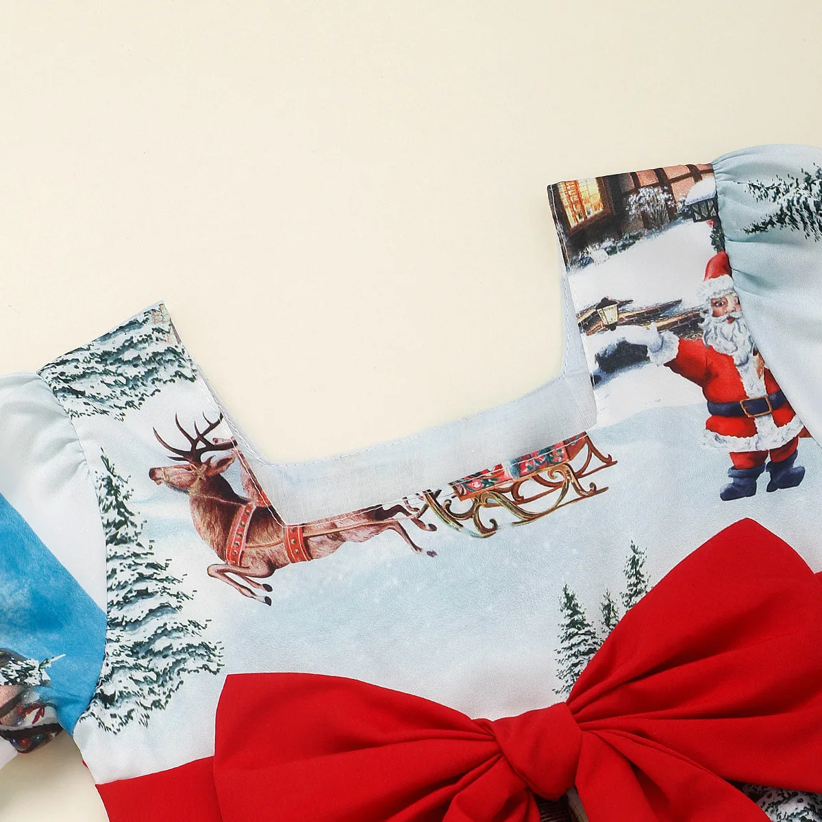 2023 New Baby Infant Girl Floral Bow tie Christmas Short Sleeve Dress 1-5 Years