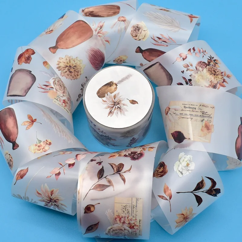 New design product waterproof pet scrapbooking transparent tape painting floral month date washi tape set
