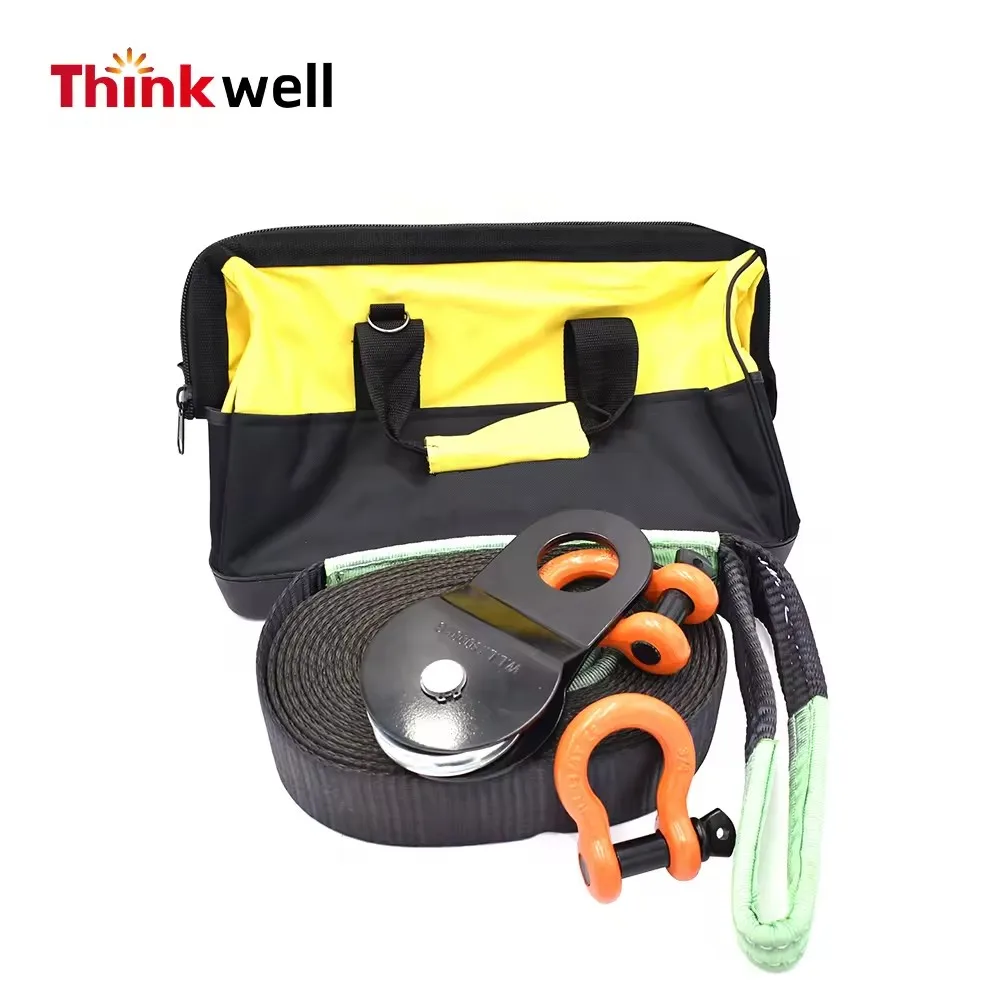 Hot Selling Snatch Block Strap D Ring Shackle Rope Bag Tow Strap with Recovery Kit