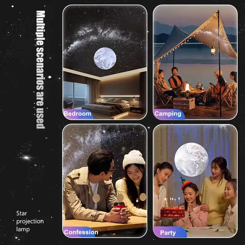 Romantic Music Sync Projection Night Light Stereo BT Speaker Galaxy Saturn Moon Projector Lamp with White Noise