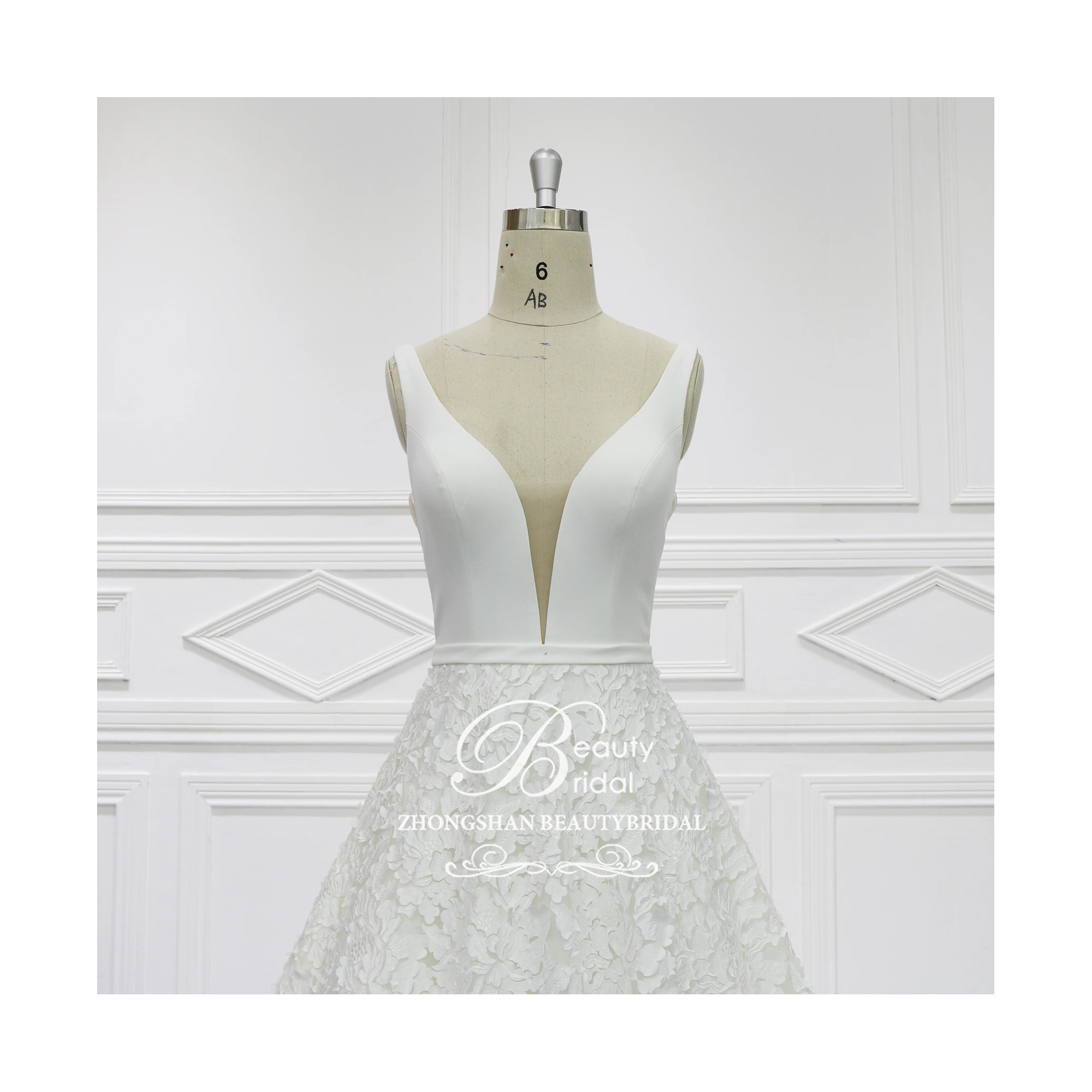 Красота свадебное современное платье атласное кружевное ТРАПЕЦИЕВИДНОЕ ПЛАТЬЕ большого размера китайская фабрика