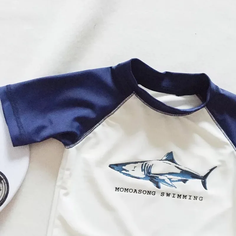 Quick Dry and UPF 50+ Beach Swimming Suit Design Print Shark Active Sporty Boy Swimwear Children 2 Pieces Swimsuit For Kids