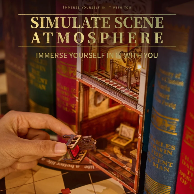 IIECREATE 3D Wooden PuzzlesThe Museum Mystery SL-26 DIY Miniature House Book Nook