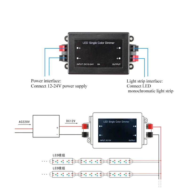 New LED Single Color Dimmer PWM Signal Controller DC 12-24V 8A 1 Channel with 3-Key RF Remote for 5050 2835 5730 LED Light Strip