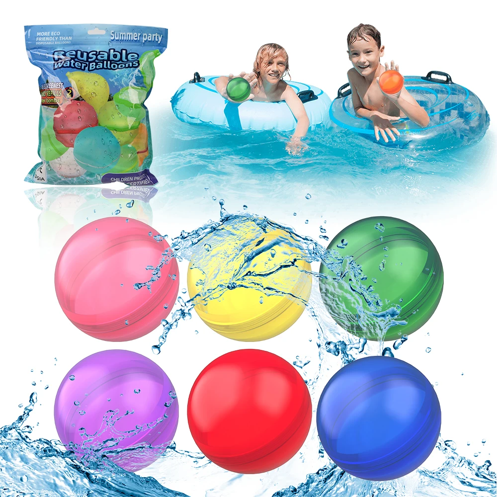 Customized 12 Pack Silicone Water Balloons Transparent Reusable Quick Fill Water Bombs Refillable Silicon Water Bomb Balloons
