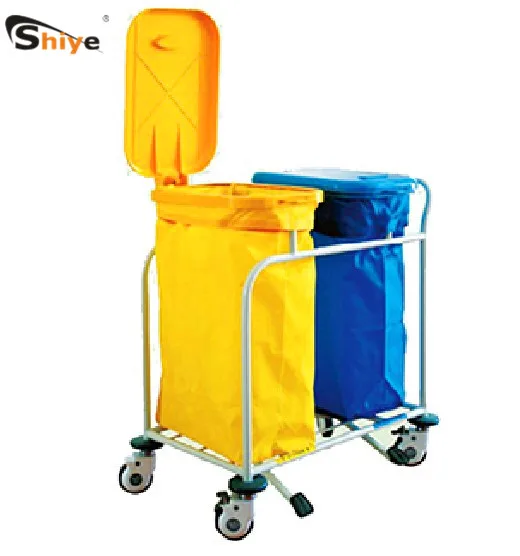 TC-526 Medical supplies wholesale double tank bin hospital laundry carts commercial solid linen waste trolleys price