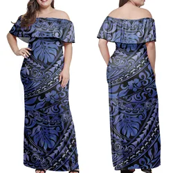 Модные полинезийские племенные Гавайские сексуальные платья с принтом листьев для женщин, Повседневное платье с открытой спиной и открытыми плечами, платья макси