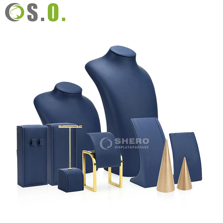 Customized Wholesale Brown Jewellery Stand Holder Velvet Suede Wood Metal Jewelry Display Set