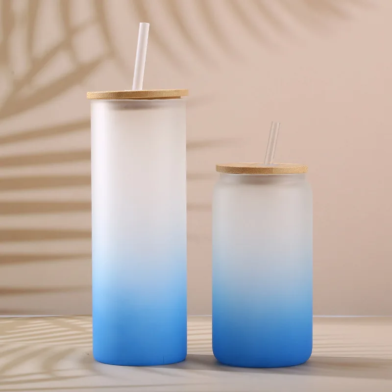 12oz 16oz wholesale Custom Logo Beer Glass with Bamboo Lid and Straws