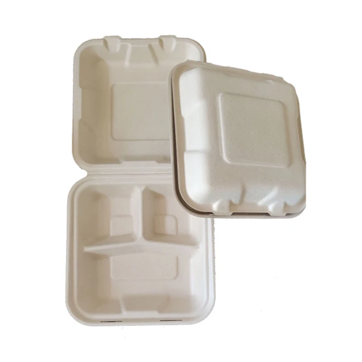 Biodegradable Fast Food Paper Packaging For To Go Disposable Dinnerware Sets Sugarcane Bagasse Takeout Lunch Box With Lid