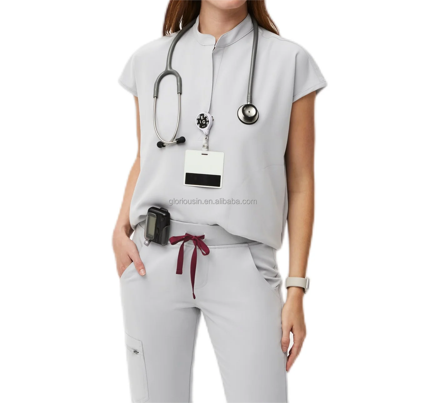 GloriousIn female scrub set 2023 kitchen male odontic uniform hat  intern plus size waterproof dickie brand plus size med cou
