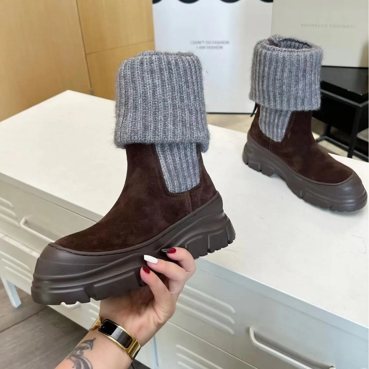 Socks Boots Women Knitted Wool Elastic Winter Thin Boots Latest Design Ankle Stretch Warm